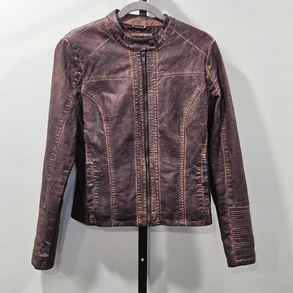 Maurices Faux Leather Moto Short Jacket Brown Size Large Zip Up Biker - Picture 1 of 16